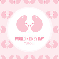 World Kidney Day vector card, illustration with couple of cute pink cartoon style kidneys.

