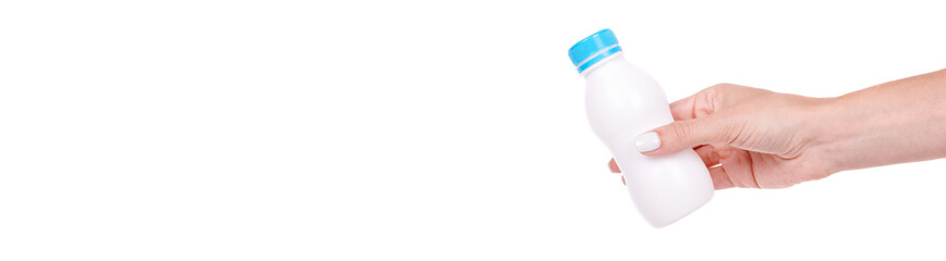 White bottle with kids yogurt, isolated on white background.