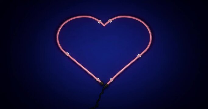 Valentine's Day bright heart retro flickering neon sign design element. Render