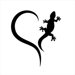 Vector illustration of heart with lizard. Symbol of gecko, care and love for animals.