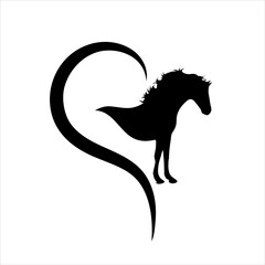 Vector illustration of heart with horse. Symbol of stallion, care and love for animals.