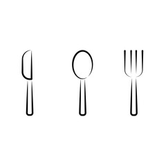 Outline design of knives, spoons & forks, Vector of tableware, 
Cutlery
