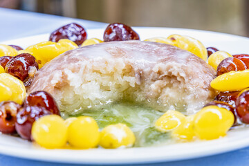 Thailand traditional rice stick with sweet taro smash and dried fruit 