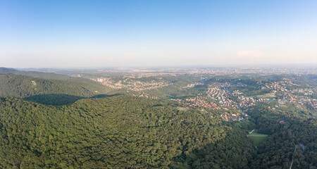 Fototapeta premium Aerial panoramic drone view of Zagreb upper town near Medvednica mountain