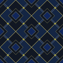 Art deco seamless geometric pattern in vector. Gold and blue background, classic triangle ornament, abstract pattern, wallpaper, fabric, wrapping 