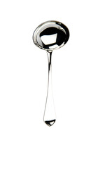 silver plated metal spoon on white