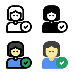 Female User Account Verified Icon, Logo, and illustration
