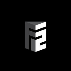 Letter F and number 2 - monogram or logotype. F2 - black and white logo. Design element or 3d icon.