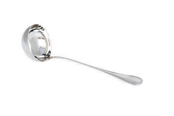 silver plated metal spoon on white