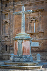 Catholic cross in front of the Cathedral of Murcia, Spain