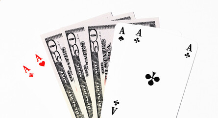 Fototapeta na wymiar A hand of cards with four aces