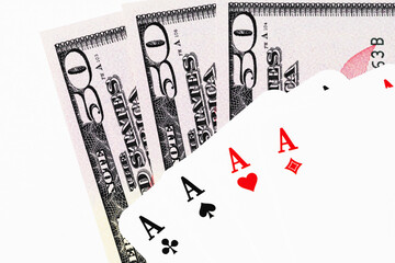 A hand of cards with four aces