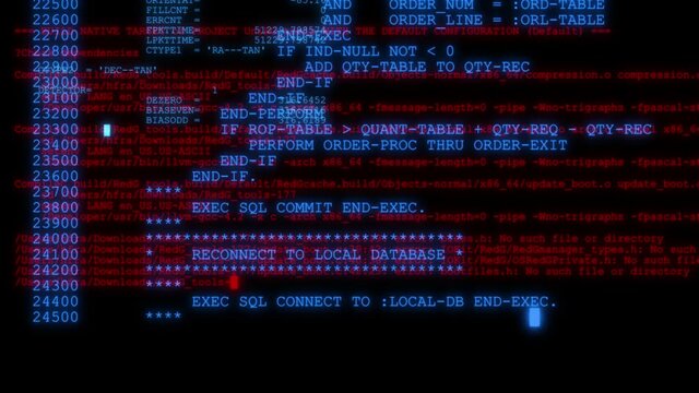 4K - Hacker code running down a computer screen terminal