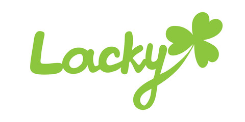 Lucky vector text with shamrock. St Patricks Day lettering for poster, logo. Hand lettering illustration. Irish festival