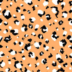 Abstract modern leopard seamless pattern. Animals trendy background. Beige and black decorative vector stock illustration for print, card, postcard, fabric, textile. Modern ornament of stylized skin.