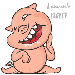 So cute piglet smiley on a white scene vector cartoon background