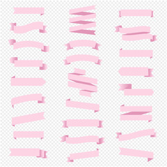 Pink Ribbon Set In Isolated Transparent Background With Gradient Mesh, Vector Illustration