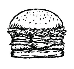 burger illustration in paint brush drawing style