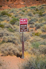 Heat warning sign, Valley of Fire, Nevada, USA