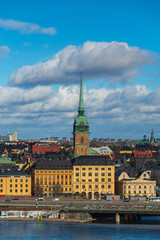 Fototapeta premium view of Gamla Stan, Stockholm, Sweden S:ta Gertrud, Tyska kyrkan in the middle