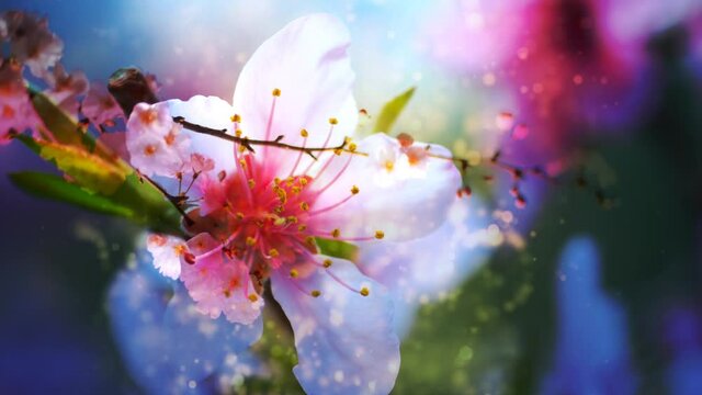 spring flowers a stream of luminous particles, a cycle of a stream of luminous particles. light effects moving and flexible lines in abstract style. profit energy meditation