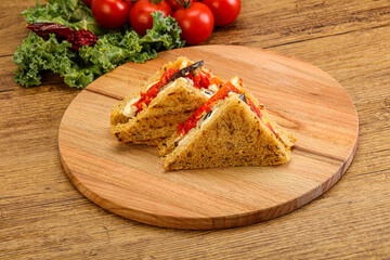 Club sandwich with eggplant and cheese