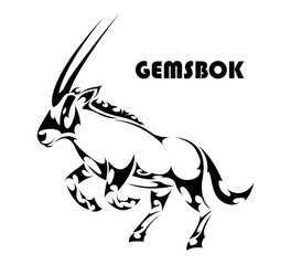 Vector illustration of a gemsbok raising two front legs to prepare to run. It looks strong and powerful. Suitable for use in logos or decorations.