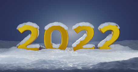 2022 year concept in snowy idyllic environment