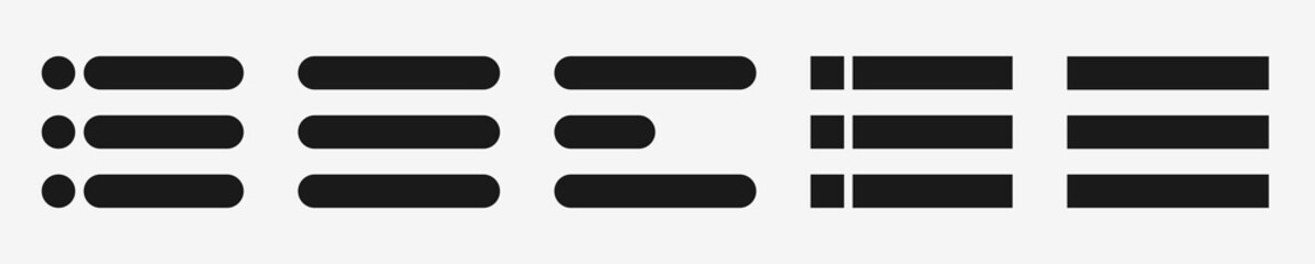 Obraz premium Menu icon set. Isolated black burger menu UI icons on white background. Website, app navigation interface buttons. Hamburger menu signs. Vector design.