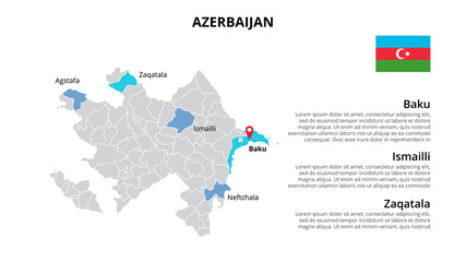 Azerbaijan vector map infographic template divided by states, regions or provinces. Slide presentation