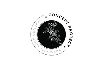 Botanical classical vintage style botanical hand drawn floral minimal simple flat badge style label logo set