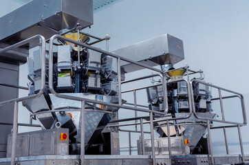 Vertical multi-head weigher packaging machine snacks and chips in a factory