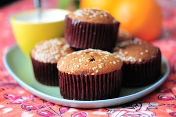 cake and milk on green plate.