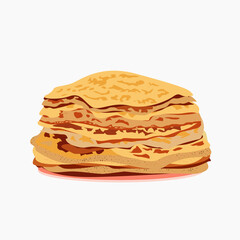 Large plate with fried pancakes on a white background