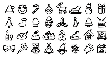 Christmas Icon Set (Hand-drawn line version)