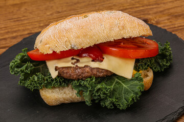 Italian ciabatta bread with burger