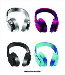 Headphone headset set elements for edit vector transparent collection