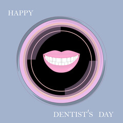 Dentistry - white teeth, pink lips - vector. International Day of the Dentist. Banner. Greeting card.