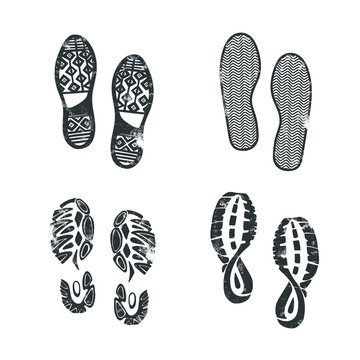 Collection of boot prints isolated on white. Vector illustration.