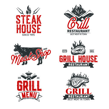 Collection stamps for BBQ. Vintage. Vector illustration.