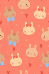 Muurstickers Speelgoed Naadloze patroon met schattige konijnen en harten. Vectorafbeeldingen.