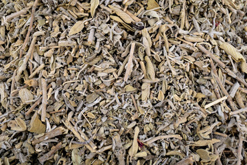 Macro texture of natural dry green herbal tea