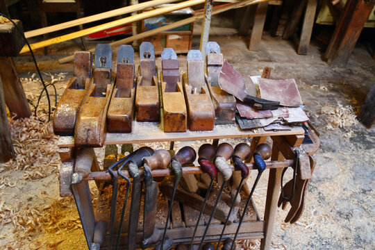 Traditionelle Holzwerkstatt f&uuml;r die Forcola, (Riemengabel), Venedig