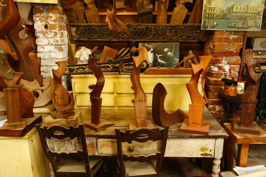 Traditionelle Holzwerkstatt f&uuml;r die Forcola, (Riemengabel), Venedig