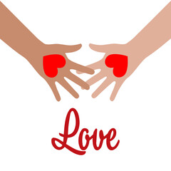 Hands holding heart. Man and woman love. Vector illustration