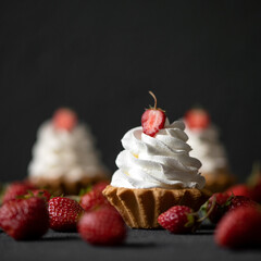 Dessert for Valentines Day. tartlet with strawberries. Sweetness for a loved one. Sweet passion. Red passion. Passionate impulse. Womens weakness. Fast carbohydrates. Tasty but not healthy.
