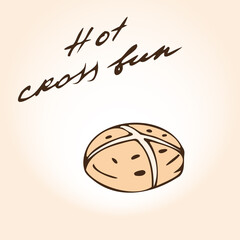 Hot cross Bun for Easter. Hand drawn Vector illustration.