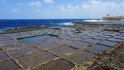salt pans, Ix-Xwejni Bay, Gozo Island, Malta, March