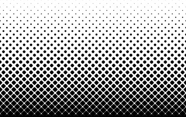 Seamless halftone vector background. Filled with black squeares with rounded corners .Middle fade out.