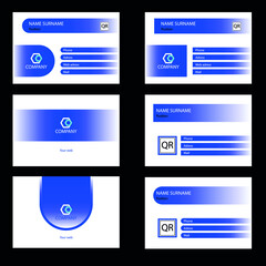 Business cards set blue white